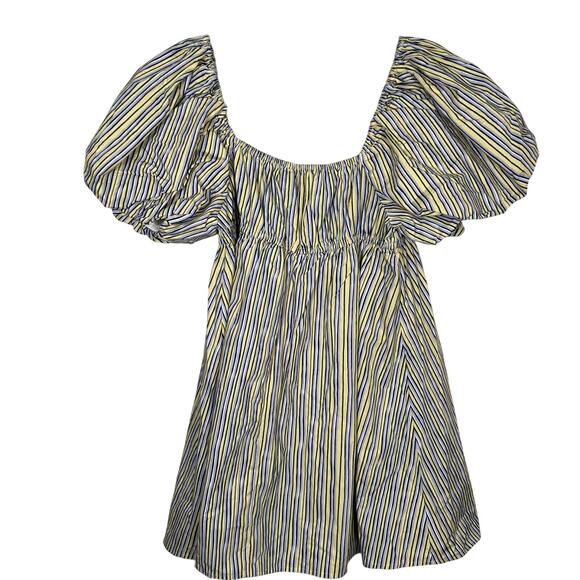 NWT ASOS DESIGN puffed sleeve smock mini dress in yellow stripe sz 10 - Picture 4 of 9